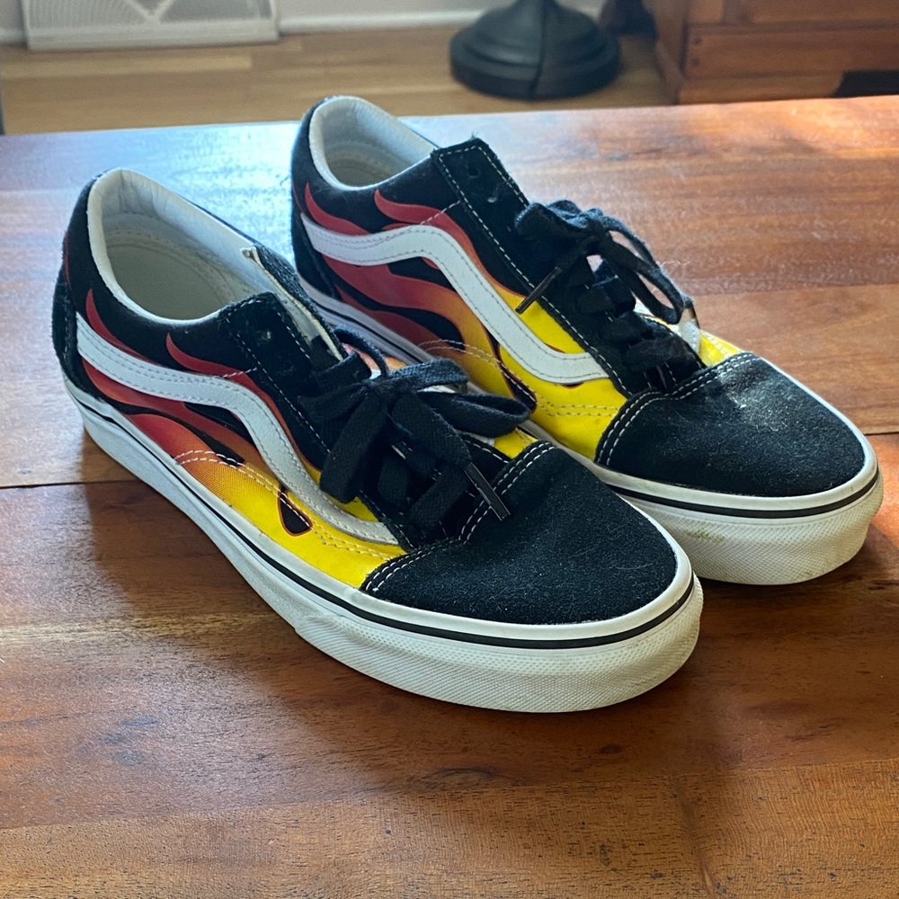 DONATED - Vans Black and Yellow Flame Sneakers